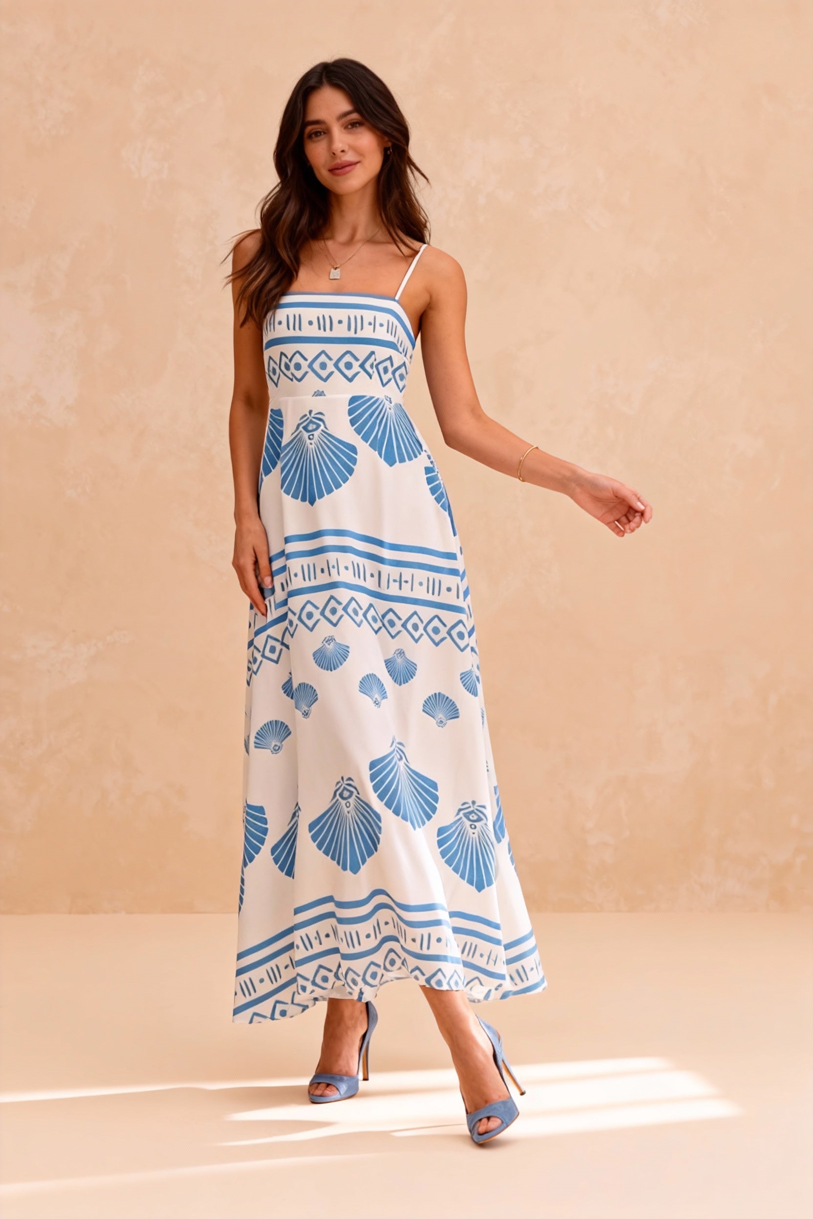Shell Print High Waist Flowy Cami Maxi Dress Main image