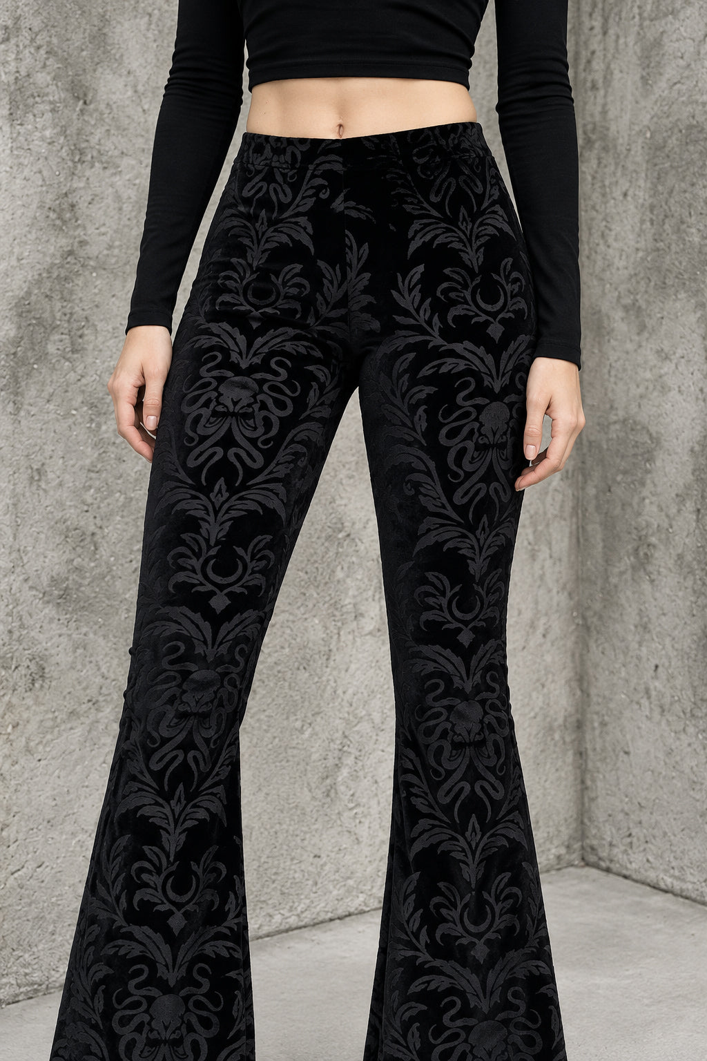Floral Jacquard Velvet Flare Pants