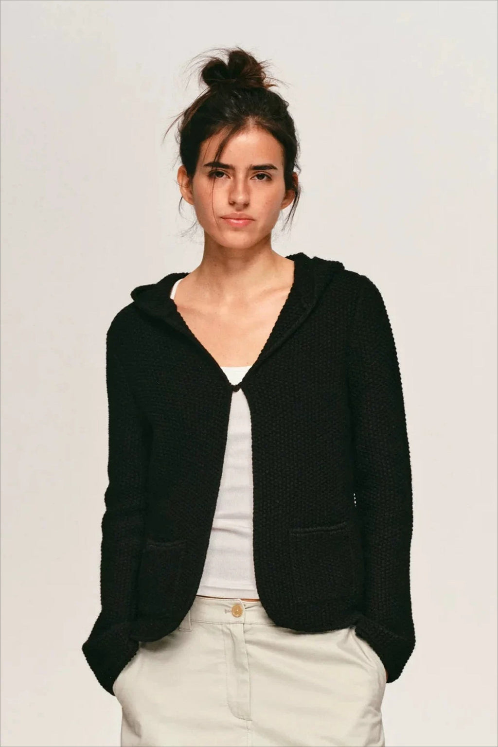 Single Button Fitted Wool Cardigan Knit Top