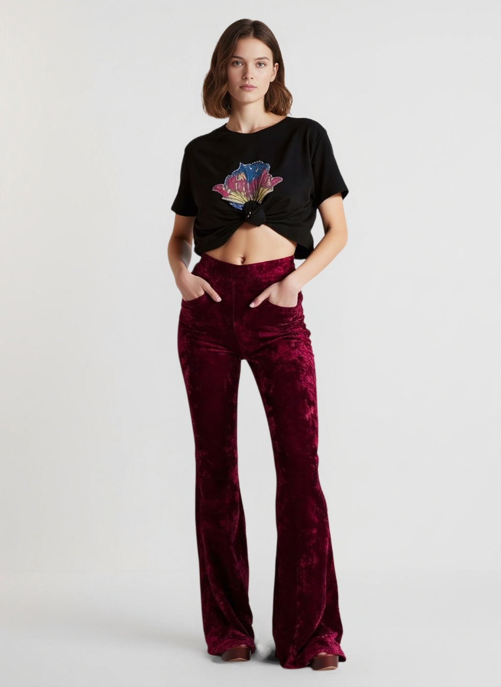High Waist Velvet Wide Leg Velour Flare Pants