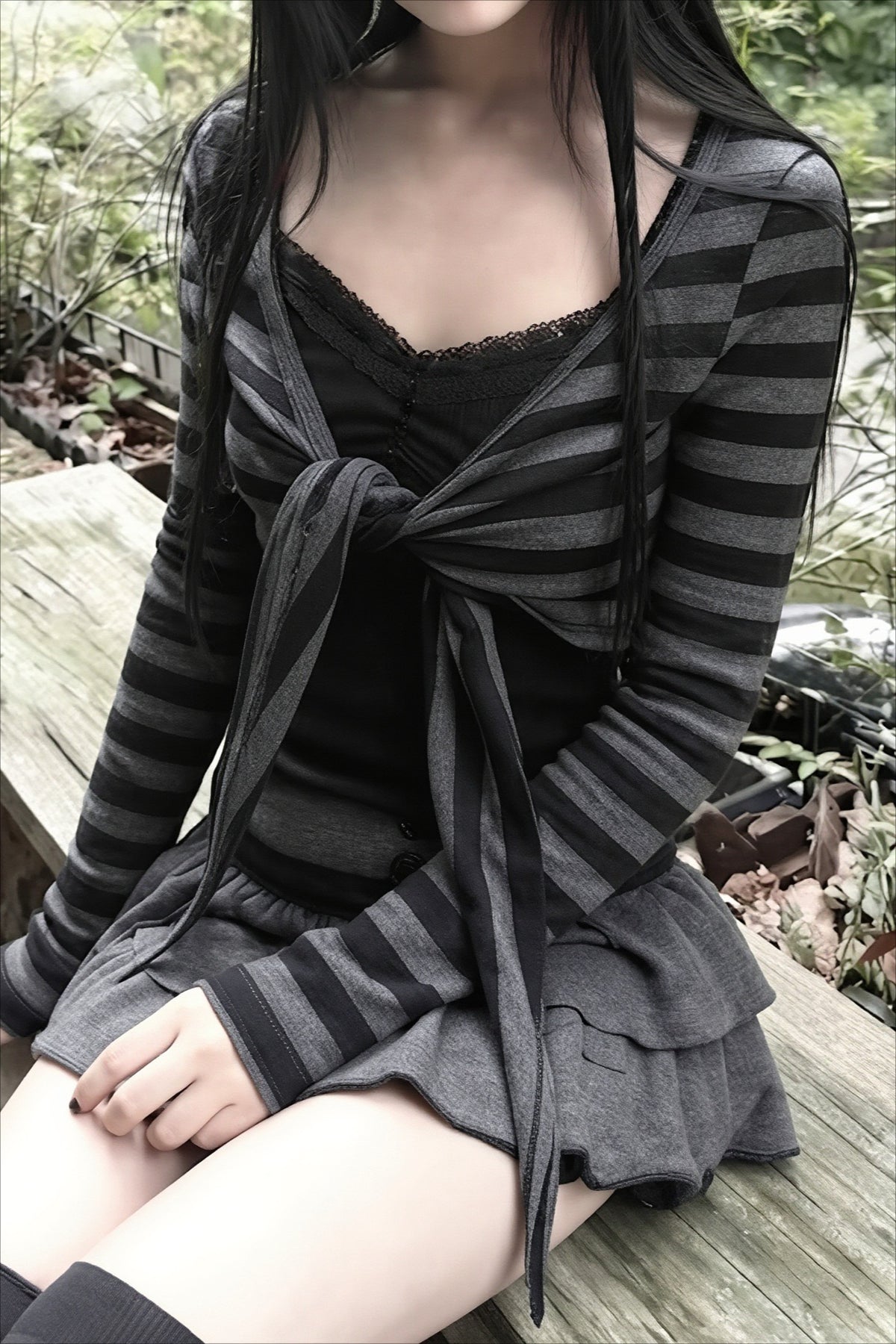 Striped Lace Layered Crop Top