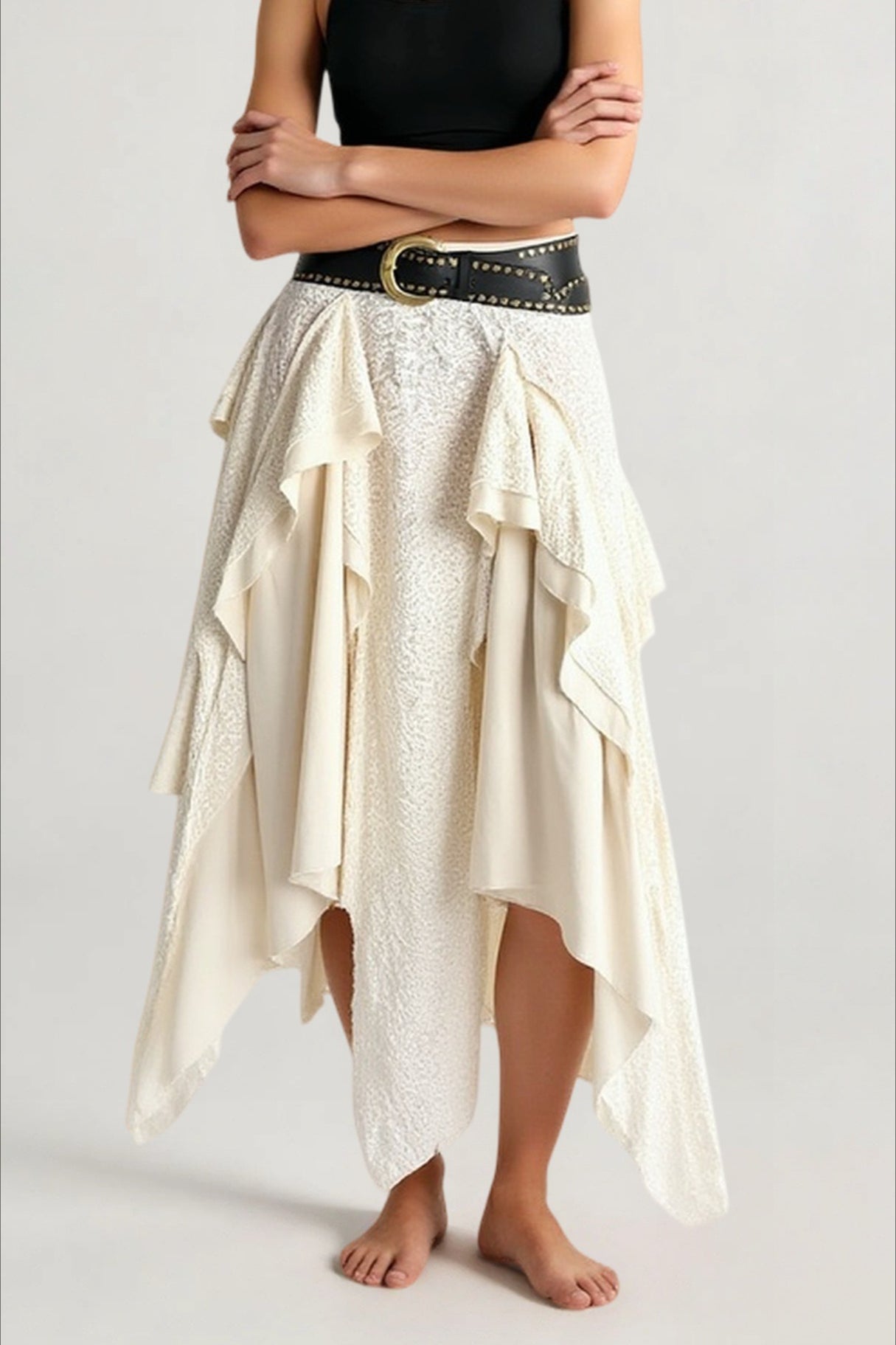 Asymmetric Wave Hem Tiered Midi Skirt Secondary image