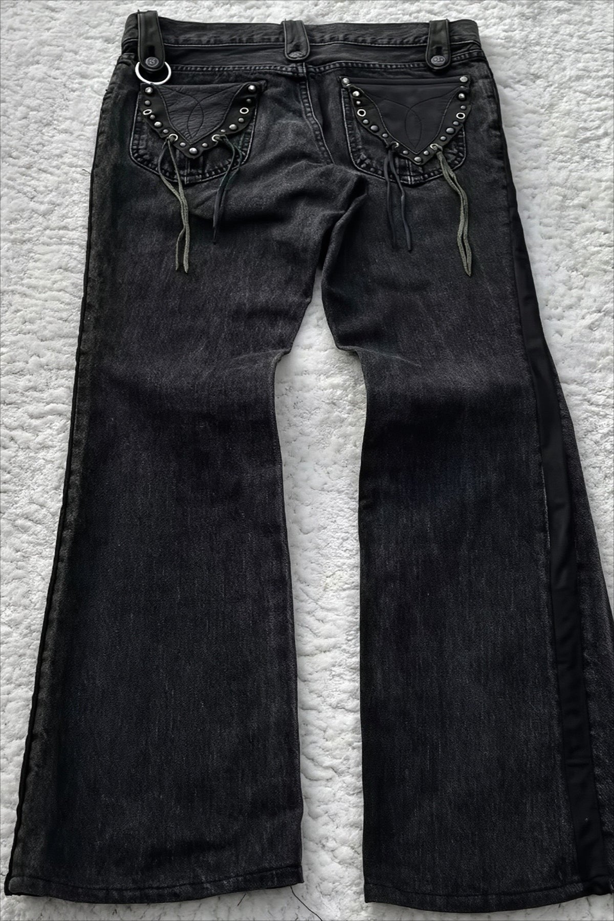 Cross Print Washed Punk Flare Jeans