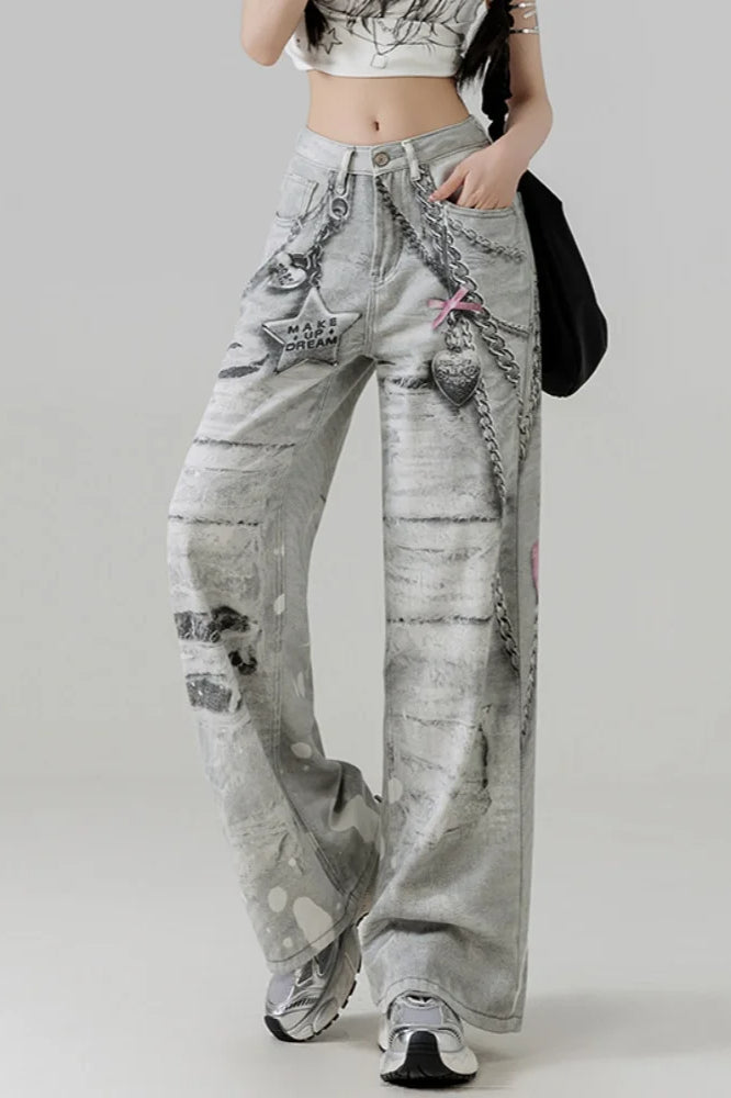 Metal Love Chain Straight Leg Jeans Main image