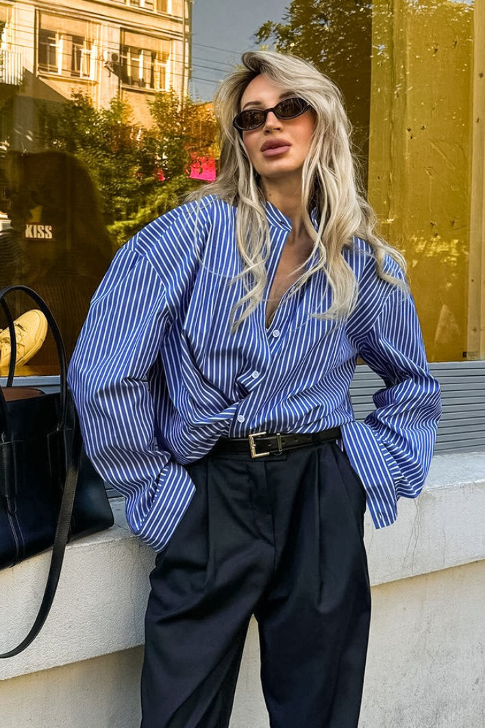 Blue White Stripe Button Blouse Main image