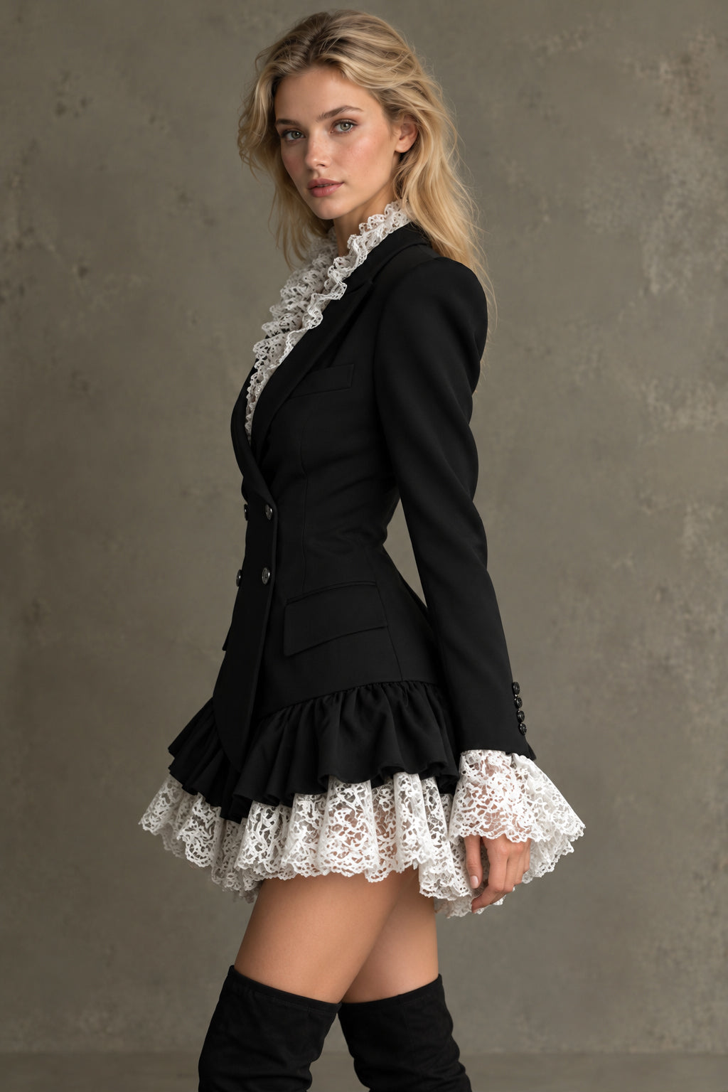 Lace Trim Tailored Blazer Mini Dress