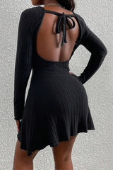 Simple  Backless High Waist Long Sleeve Mini Sweater Dress