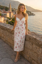 Lace Patchwork Printed V Neck Bodycon Floral Dress