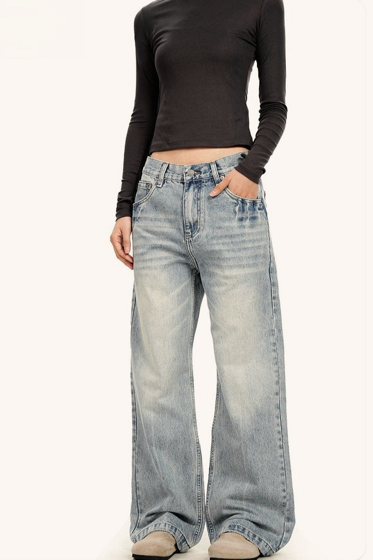 Light Wash Straight Leg Cat Whisker Jeans Secondary image