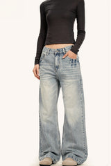 Light Wash Straight Leg Cat Whisker Jeans