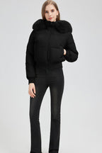 Quilted Cropped Faux Fur Collar Coat
