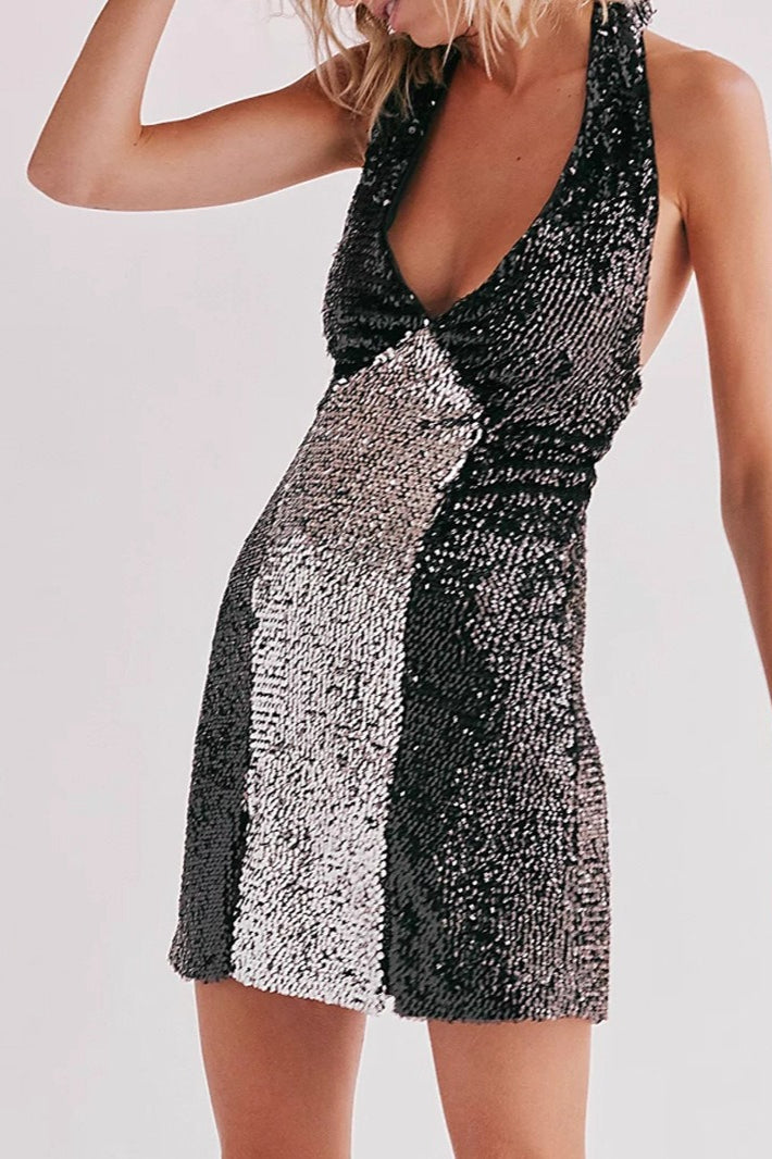 Party V Neck Spaghetti Backless Sequin Dress Main image