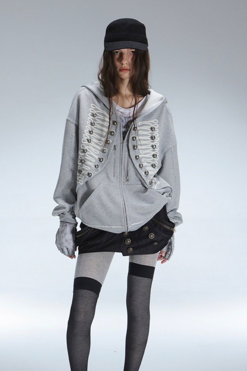 Gold Military Braid Oversized Zip Hoodie