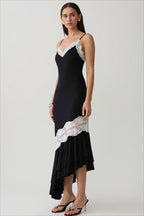 Lace Trim Backless Waist Cinched Mermaid Dress