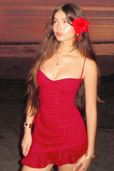 Sequin Ruffle Wrap Slip Dress