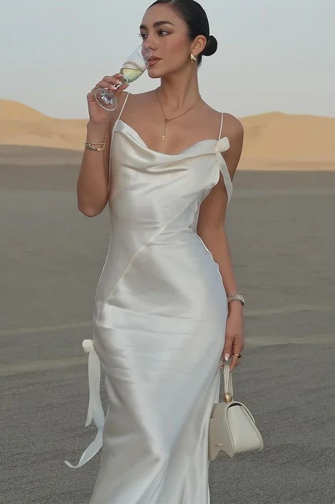 Elegant White Satin Backless Maxi Dress Secondary image