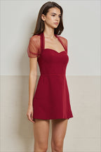 Sheer Mesh Sleeve Sweetheart A Line Mini Dress