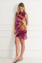 Abstract Watercolor Asymmetric Hem Mini Dress