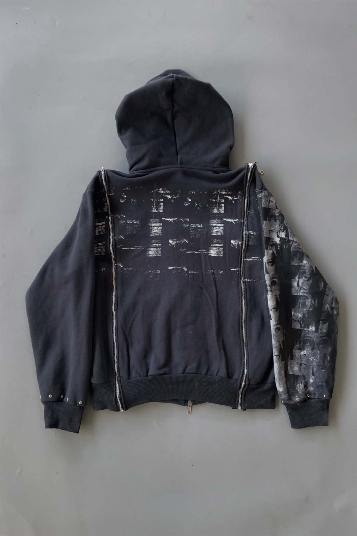 Dark Graphic Multi Zip Oversized Hoodie
