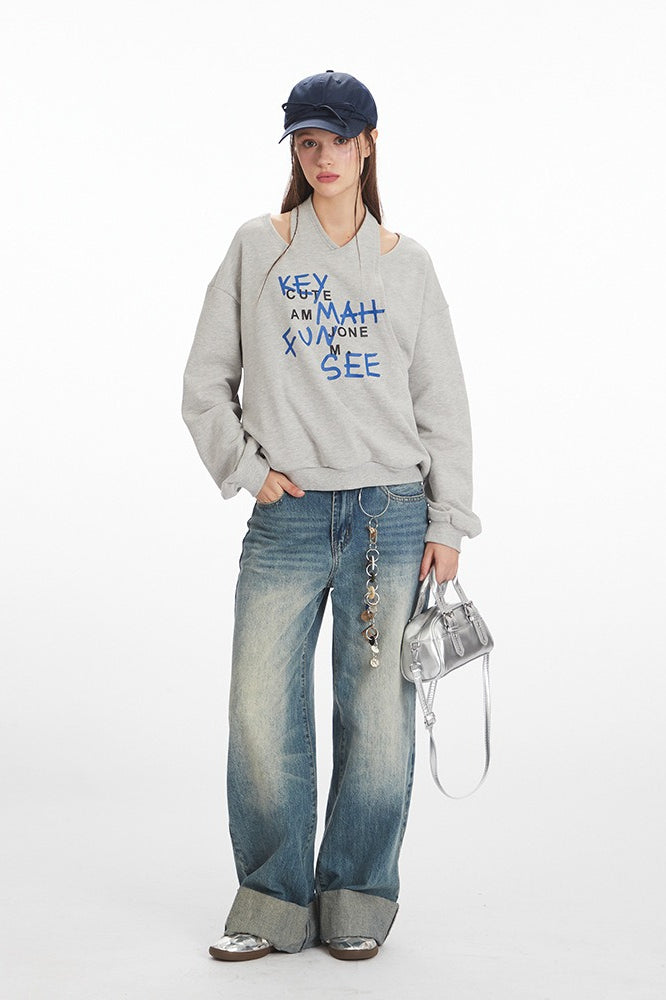 Asymmetric Off-Shoulder Loose Fit Sweatshirt