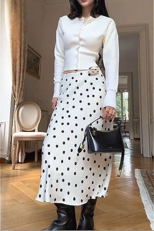Long Sleeve Top Polka Dot Skirt Set Main image
