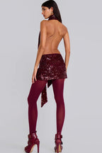 Sequin Halter Deep V Backless  Bodycon Sequin Dress