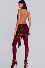 Sequin Halter Deep V Backless  Bodycon Sequin Dress