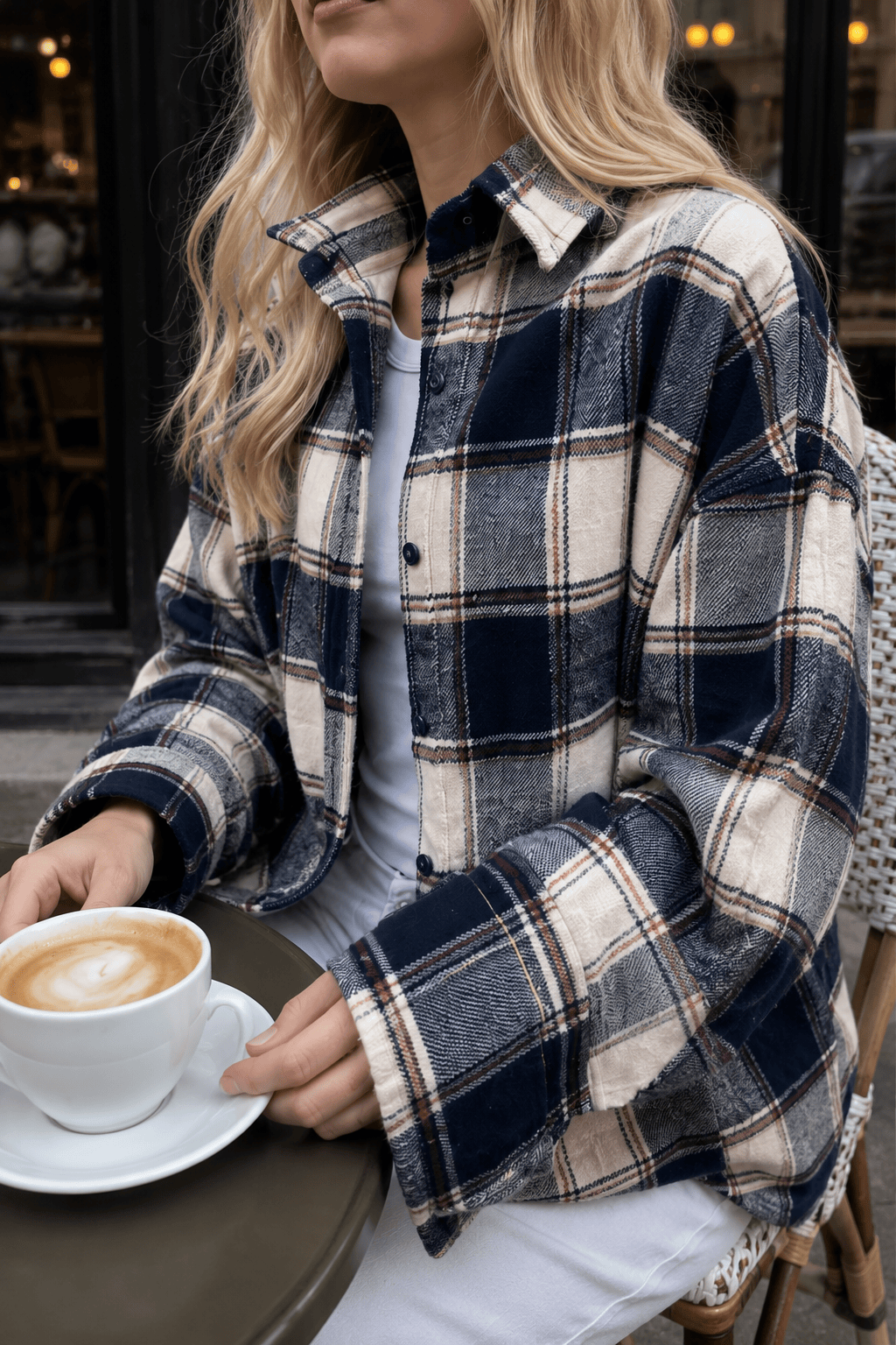 Relaxed Fit Plaid Long Sleeve Blouse Main image