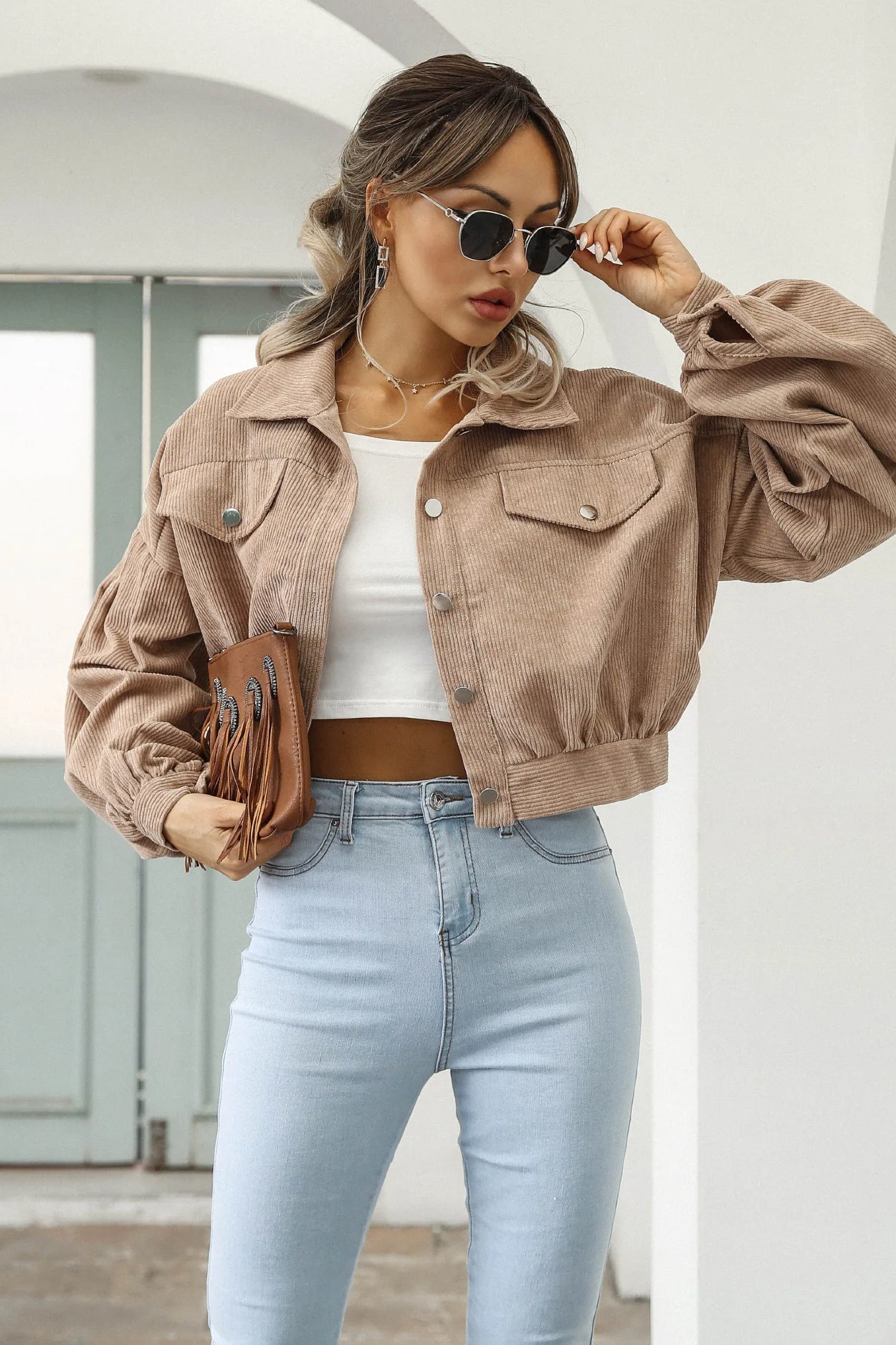 Corduroy Cropped Lantern Sleeve Jacket Secondary image