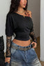 One Shoulder Lace Panel Ruched T-shirts