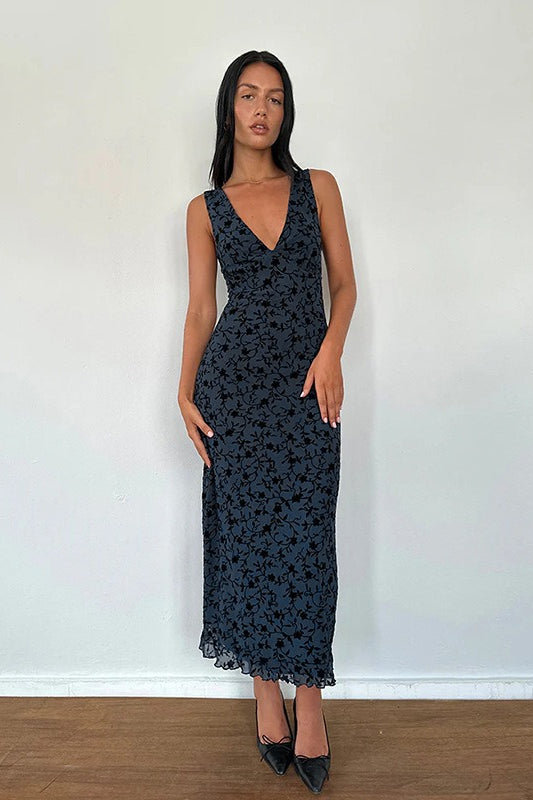 V-Neck Sleeveless Slim Fit Floral Dress