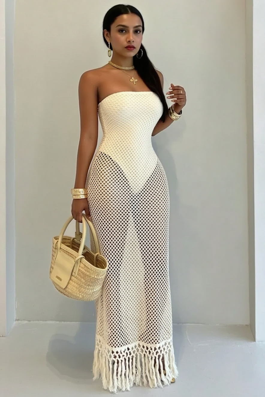 Solid Tube Cutout Tassel Maxi Slim Bodycon Dress Main image