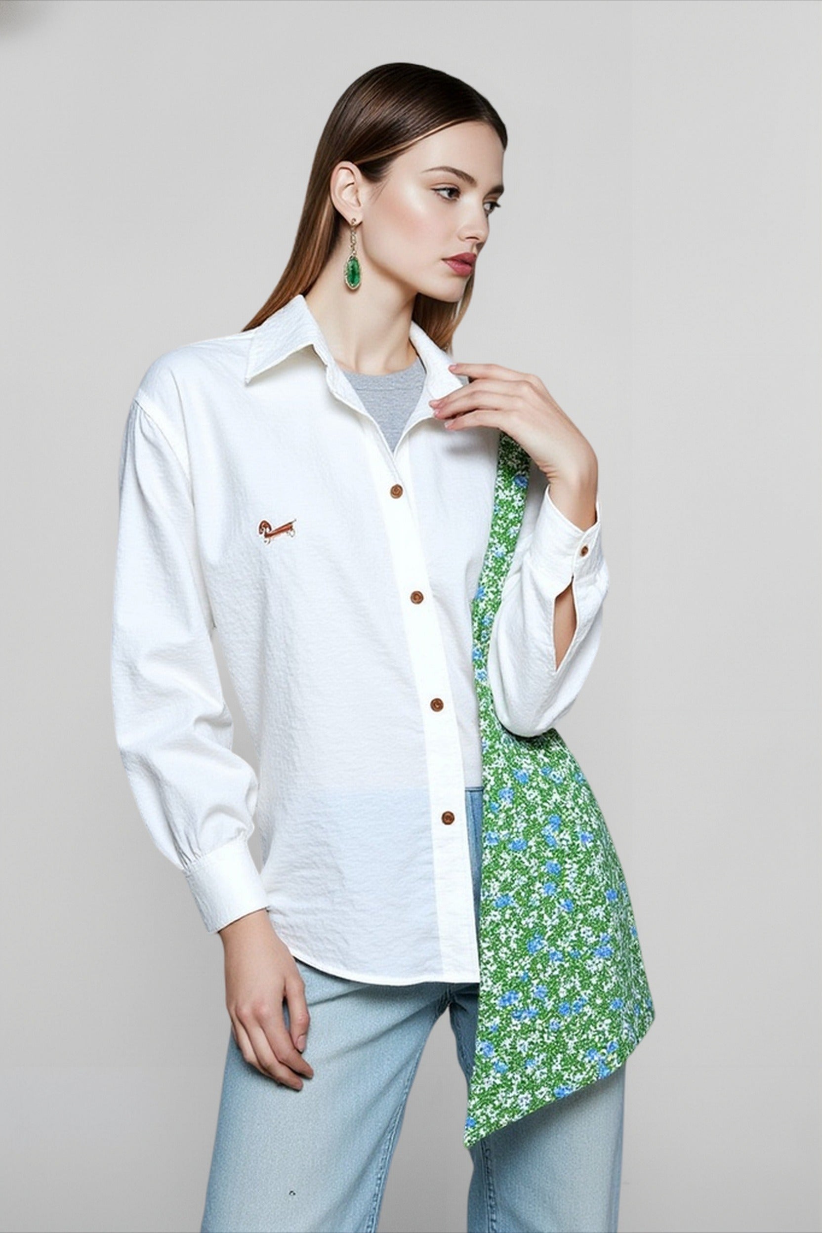Linen Blend Embroidered Blouse Main image