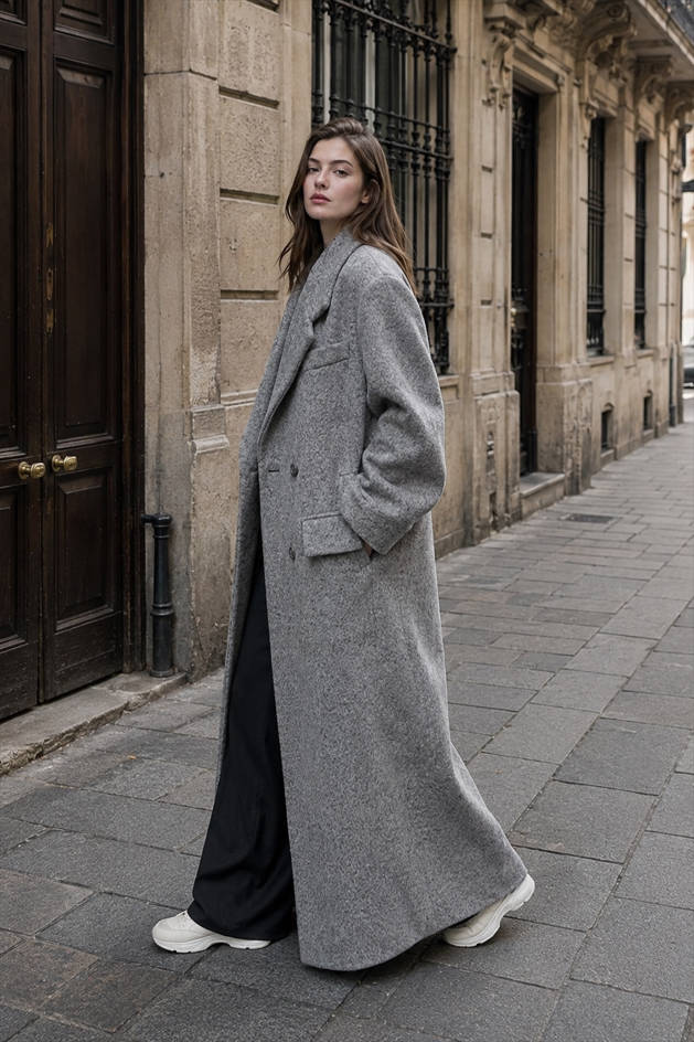 Button Detail Wool Blend Overcoat