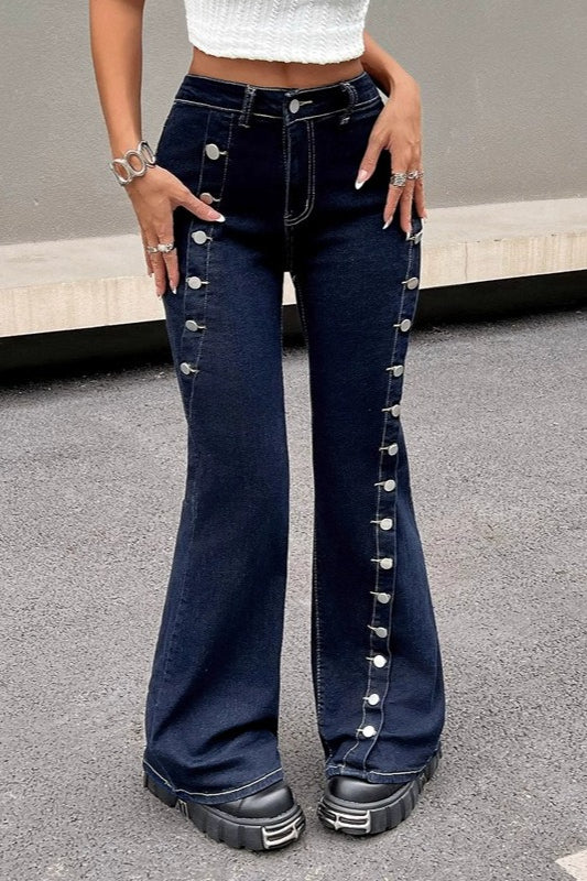 Button Front High Stretch Flare Floor Length Jeans Secondary image