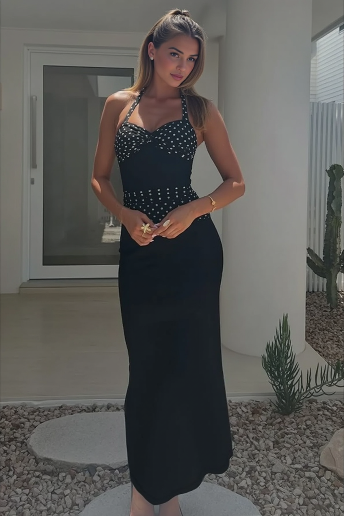 Sexy U Neck Backless Tie Polka Dot Halter Party Dress Secondary image