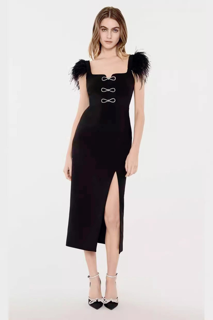 Square Neck Bow Feather Bandage Birthday Dress Main image