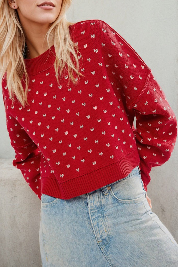 Cropped Butterfly Pattern Sweater Secondary image