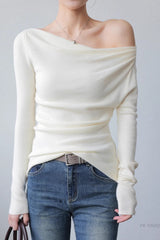 Asymmetric Neck Slim Knit Top