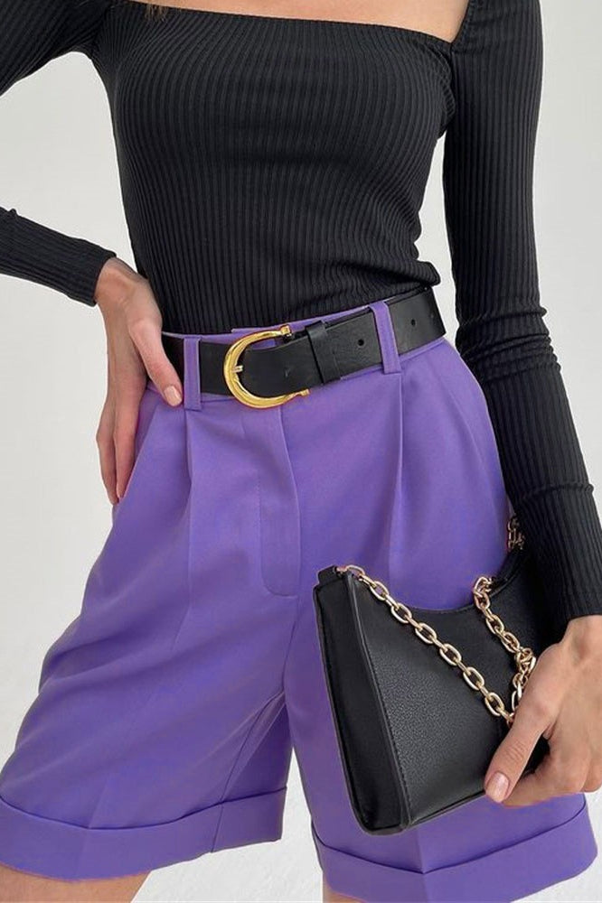 Solid Color High Waist Straight Casual Tailored Shorts