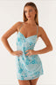 Beaded Sequin Lace Up Back Mini Dress