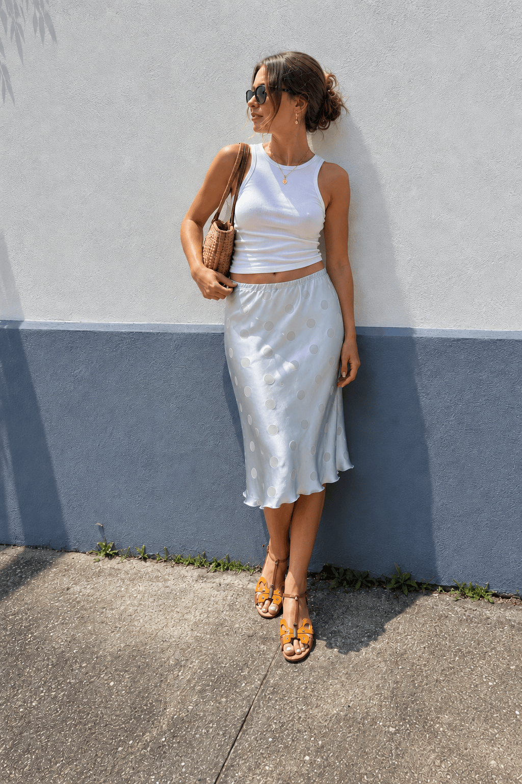 White Polka Dot Sheer Casual Skirt