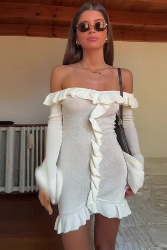 Ruffled Off-Shoulder Chic Bodycon Mini Sweater Dress Main image