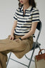 Color Block Stripe Polo Knit Top