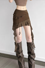 Mermaid Style Asymmetric Ruffle Skirt