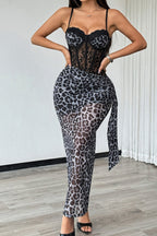 Lace Leopard Spaghetti Wrap Slim Lace Dress