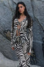 Zebra Print Mesh Tie Long Sleeve Two-Piece Set