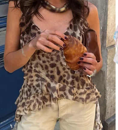Printed Tulle Irregular Sling Cami Top Main image