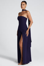 Strapless Slit Back Tie Detail Prom Dress