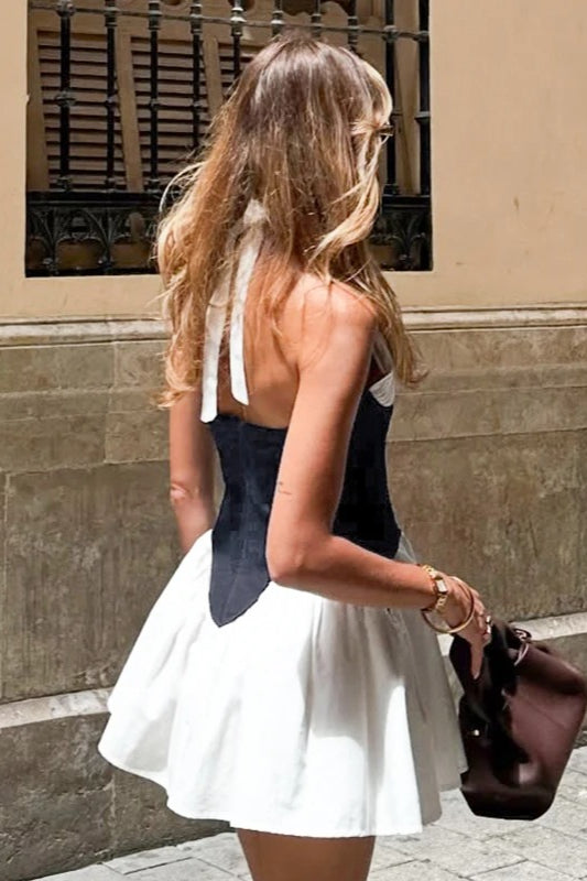 Colorblock Halter Tie Mini Dress Secondary image
